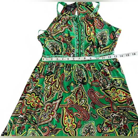 INC International Concepts Dress  S Green Orange Paisley Sequin Sparkle A-Line - Picture 7 of 8